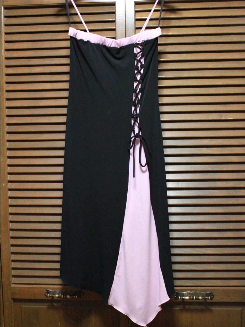 Taboo Black and Pink Lace-Up Slip Dress
